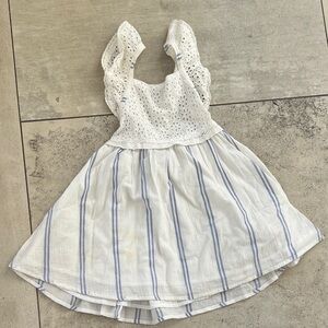 White and Blue Striped Kids Dress